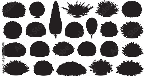 Set of various garden bushes and shrubs silhouettes