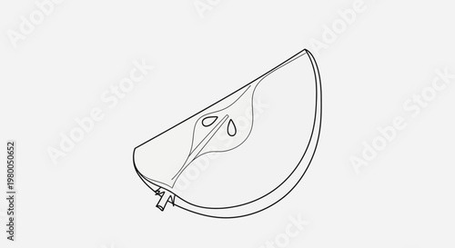 Simple line art illustration of a single apple slice showing core and seeds isolated on a clean white background representing healthy eating and fresh ingredients in a minimalist