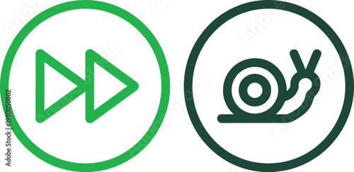 Circular fast forward and slow motion icons representing speed comparison and varying pace of movement progress