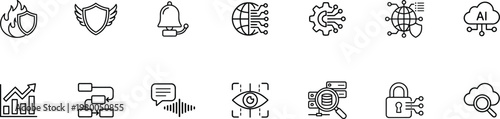 A collection of various security and technology icons on a white background