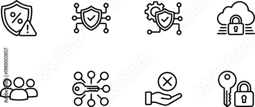 A collection of security and protection icons on a white background
