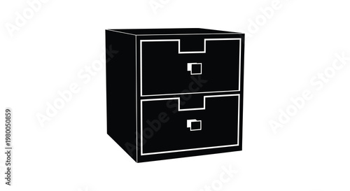 Black filing cabinet with two drawers a stark graphic silhouette