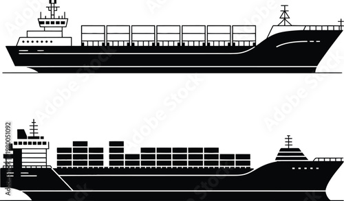 Two large commercial container vessels carrying stacked cargo boxes across international waters for global logistics transport