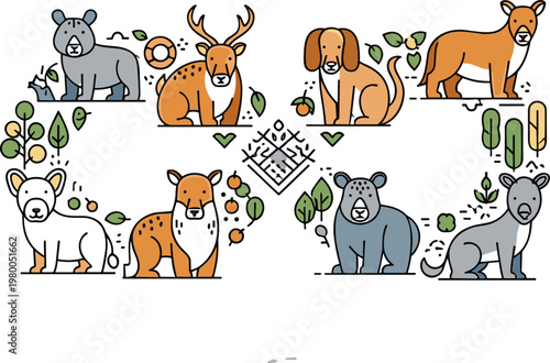 Pet animals vector illustration collection with cats and dogs in flat cartoon style, cute domestic companions set for veterinary, adoption, and animal care design