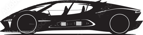 Black sports car vector, side view silhouette, luxury vehicle illustration, automotive design element