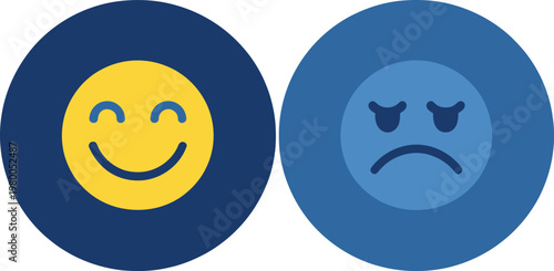Happy and angry facial expressions shown as simple circular icons for communication and mood tracking purposes