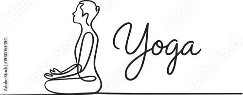 Continuous line drawing of a person meditating in yoga pose