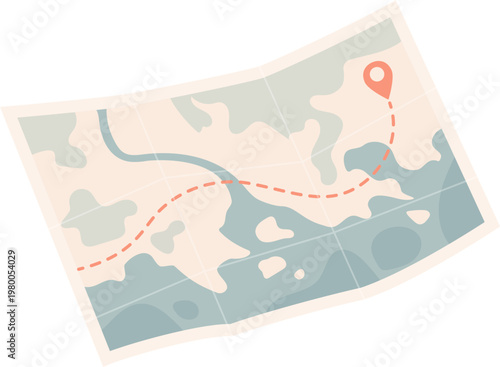 Travel route map vector with location pin, abstract journey path and itinerary illustration for navigation, tourism, and trip planning