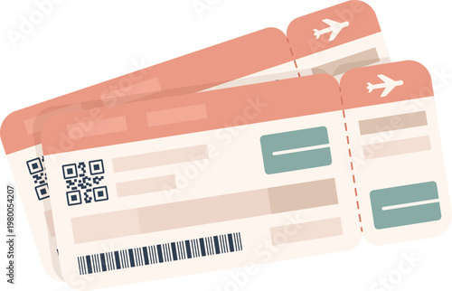 Boarding pass airline tickets vector with QR code, flight e ticket illustration for travel booking, vacation planning, and tourism design