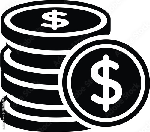 Flat Design Vector Icon of Stacked Dollar Coins for Business and Financial SavingsFlat Design Vector Icon of Stacked Dollar Coins for Business and Financial Savings