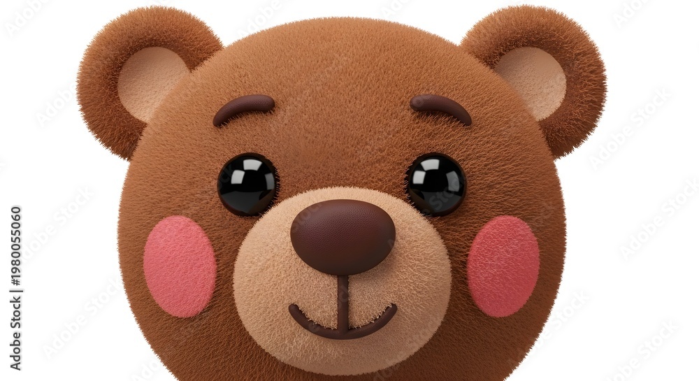 Fototapeta premium Cute 3D Teddy Bear Head Close Up Portrait with Soft Fur and Friendly Expression for Child and Nursery Concept