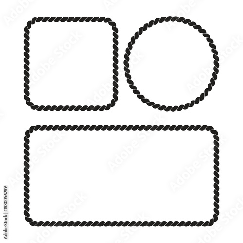 Black rope border frames in square, circle, and rectangular shapes