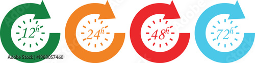 Colorful clock symbols representing different time intervals in a circular design