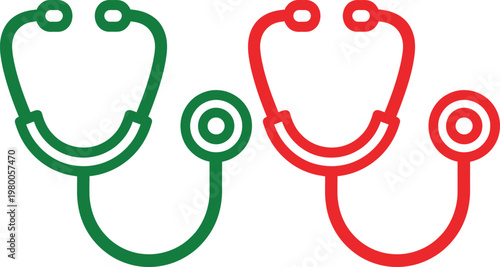 Two stylized stethoscopes with different color schemes placed side by side