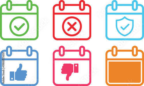 Colorful calendar icons representing various feedback and status symbols