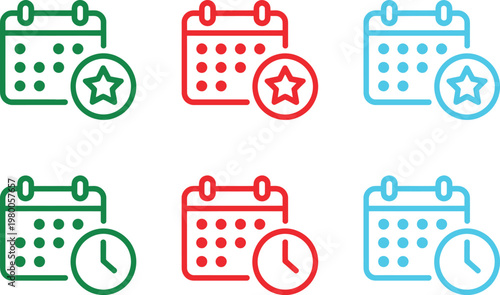 Colorful calendar icons with stars and clocks representing important dates and reminders