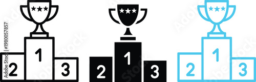 Comparative representation of podiums with different styles and question marks on one.