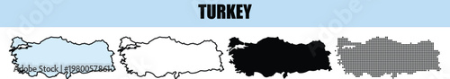 Outline Map of Turkey with Variations in Style and Fill