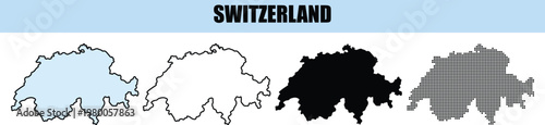 Four Swiss Map Variations Showing Outline Silhouette and Dotted Patterns
