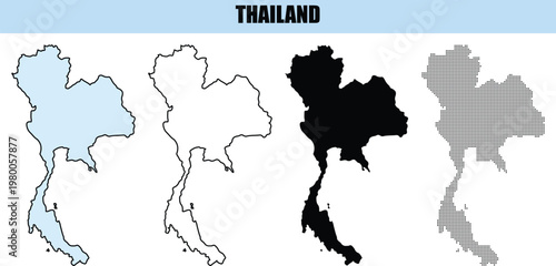 Thailand map outlines in different styles with clean background for design