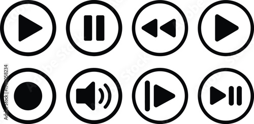 Common media player control icons displayed in a grid layout