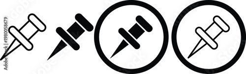 Variations of push pins in different graphical representations and states