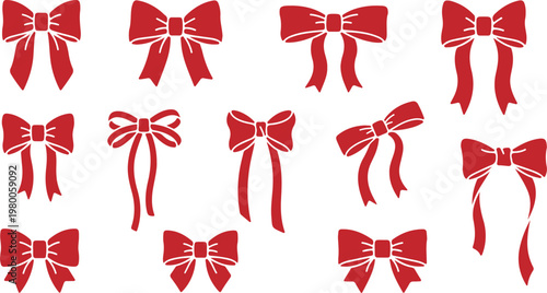 Collection of Red Bows with Transparent Background ribbon gift