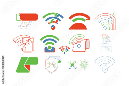 Wireless Internet Icons Set – Colorful WiFi Signal and Network Connectivity Vector Collection