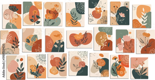 Billede på lærred Collection of abstract floral wall art with earthy tones