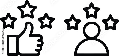 Hand and person icon with stars representing approval or recognition