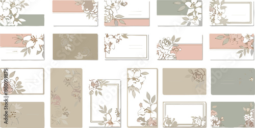 Elegant floral border collection with vintage aesthetic elements for invitation designs and decorative stationary paper.