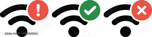 Illustrations depicting wifi connection status indicators with symbols