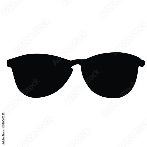 Stylized black silhouette of retro inspired sunglasses against white background space