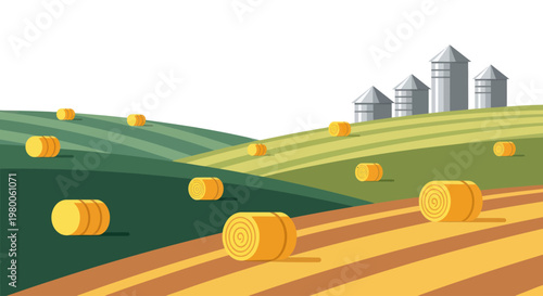 Hay bales on a farm field.