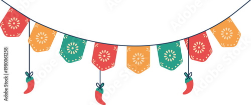 Cinco De Mayo Garland, Mexican Fiesta Banner Decoration Vector, Cinco de Mayo Bunting Flag Decoration