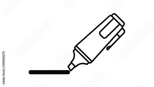 Black and white line art illustration depicts a thick felt tip marker drawing a bold line across a clean white surface.