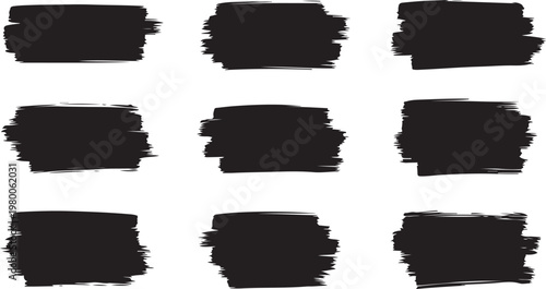 Nine Black Paint Brush Stroke Textures with Transparent Background abstract artistic