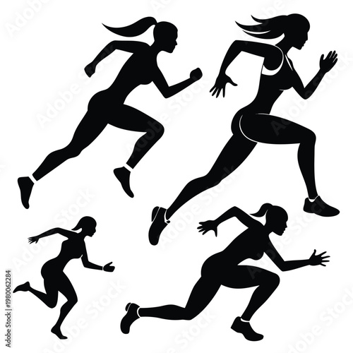 Silhouettes of women running and exercising depicting speed and athletic movement high quality