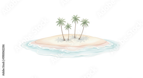 Tropical island with palm trees isolated on transparent background