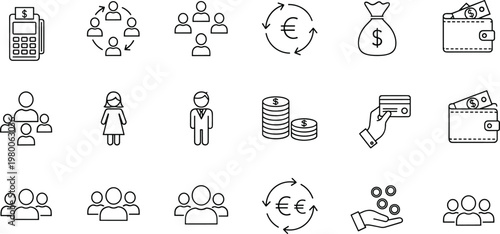 Finance business teamwork icon illustration, money transaction artwork design, currency exchange concept, professional symbol graphic, black white economic representation