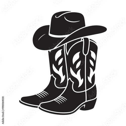 Cowboy Boots and Hat Silhouette Vector – Western Country Style Icon Illustration