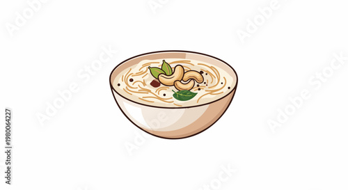 Creamy noodle dish in bowl with cashews and mint leaves