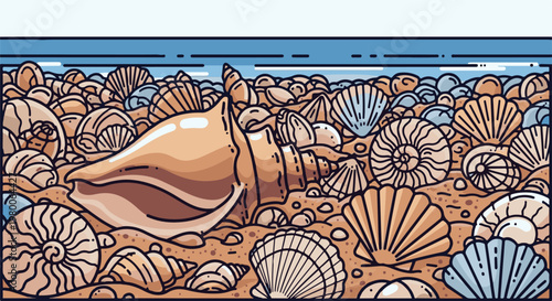 Colorful collection of diverse seashells and pebbles on sandy seabed