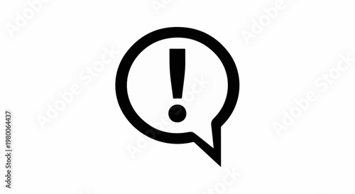 Black exclamation mark inside a speech bubble icon on white background