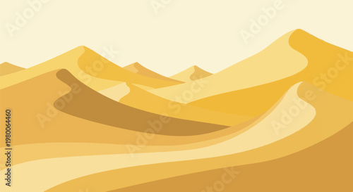 Stylized desert landscape with rolling sand dunes under a pale sky