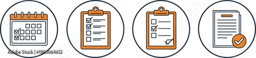 Set of planning icons calendar and checklist symbols for project management and business organization tasks.