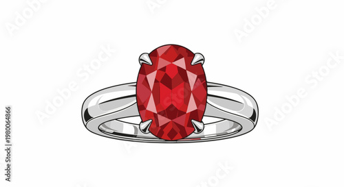 Elegant silver ring with a large, faceted, oval-cut red gemstone