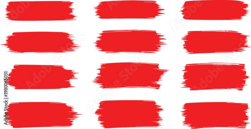 Twelve Red Brush Stroke Rectangles on White Background shape