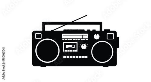 Black silhouette of a vintage boombox with antenna a retro radio silhouette
