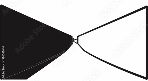 A stark, graphic representation of a black and white bow tie, emphasizing form